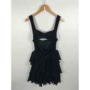 Womens Mini Dress S Black Cut Out Sparkle Ruffle Whimsigoth Dark Fairy Cocktail